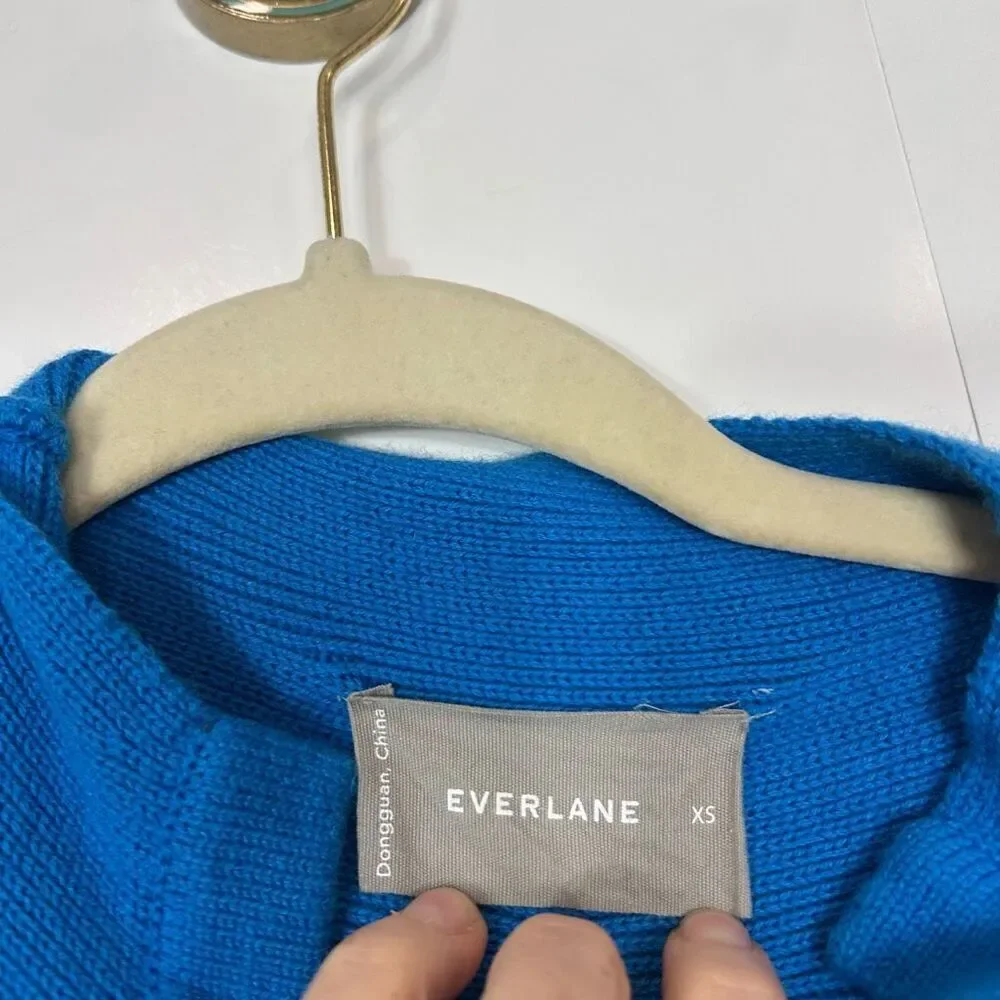 Everlane Sweater Womens XS Cerulean Blue Wool Blend Lace Up Smock Knit Crop